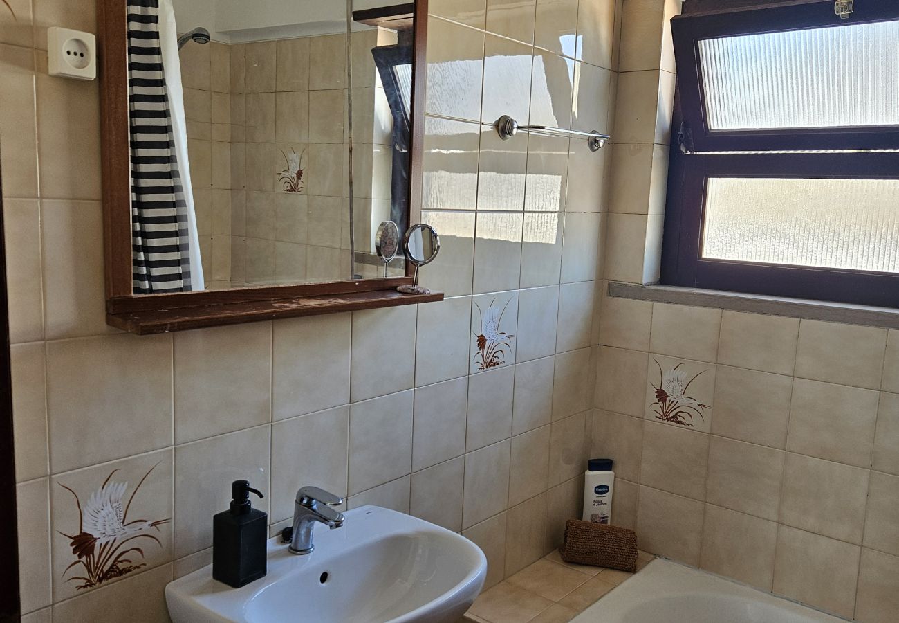 Spacious bathroom with a large sink, mirror, and modern design. 